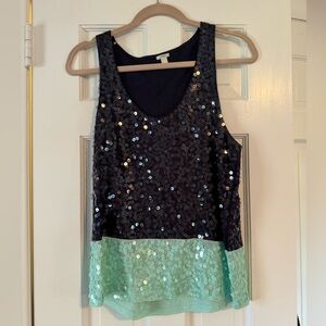Jcrew navy and teal sequin tank